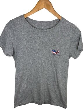 Vineyard Vines Grey Red White Blue Flag Pocket Tee T Shirt Women Size XS